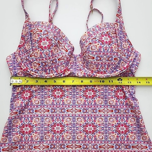 Design Lab Tankini Swim Top Pink Blue Paisley Underwire Push Up Cups Size Large - Picture 12 of 13